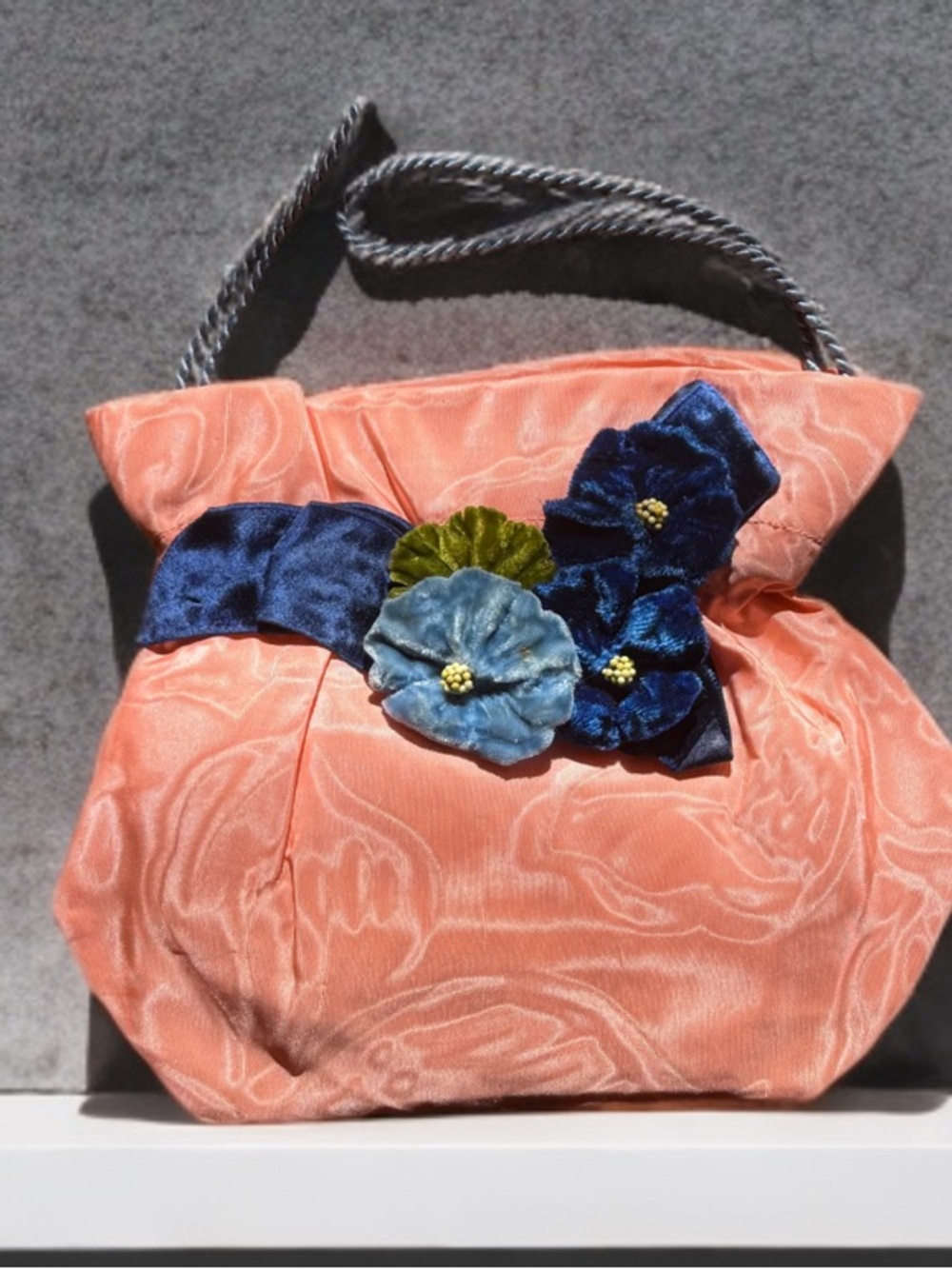 Vintage Peach Taffetta Drawstring Wristlet Purse